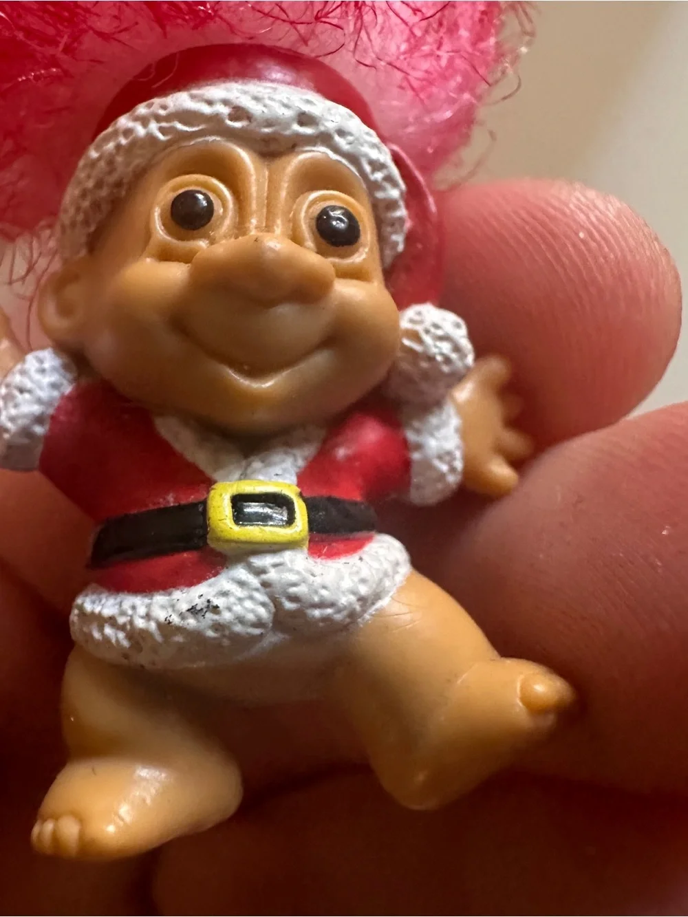 Vintage Pink-Haired Russ Santa Claus Troll Doll Pin/Badge